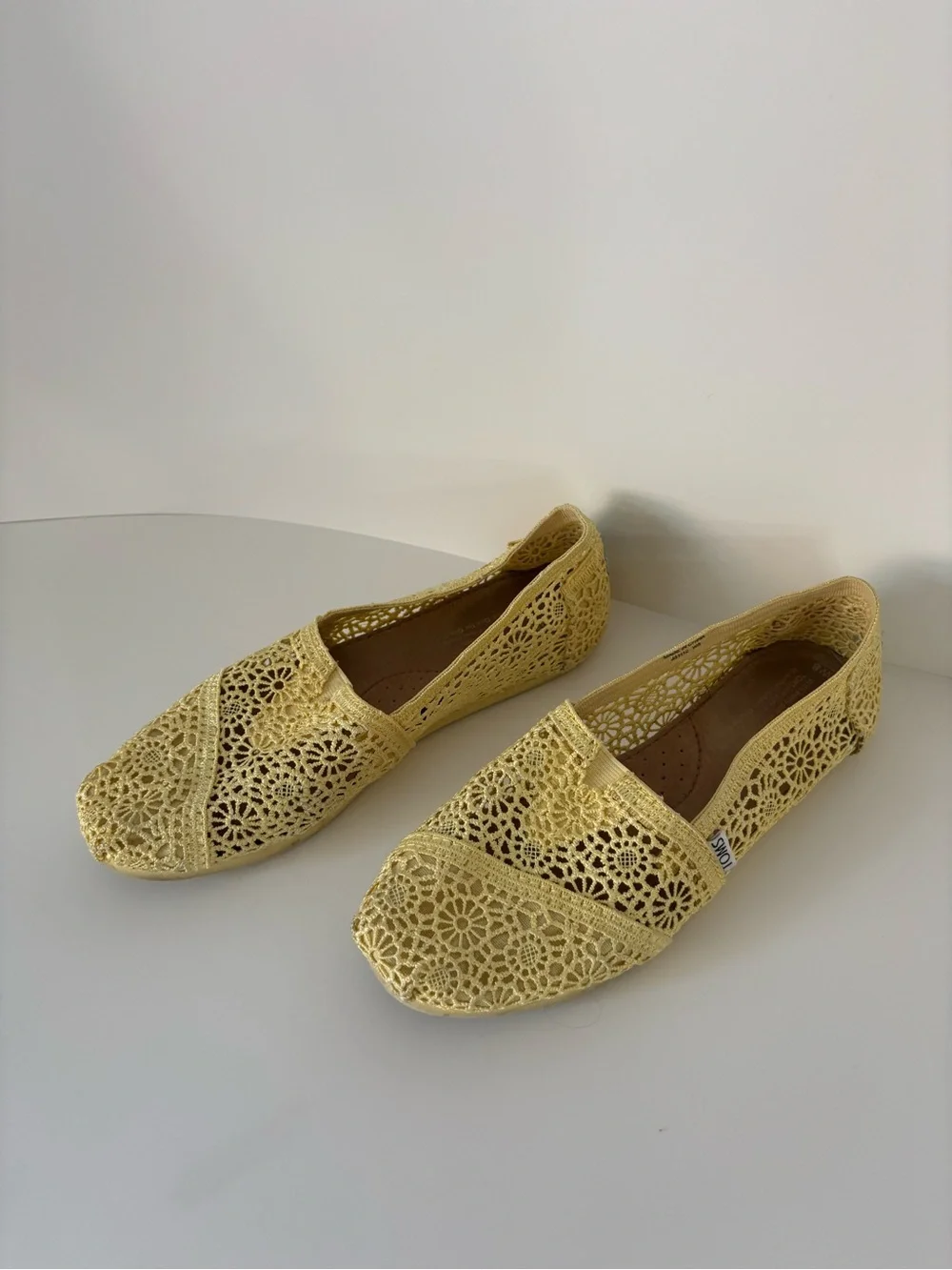 TOMS Women's Crochet Slip-On Flats in Pale Yellow